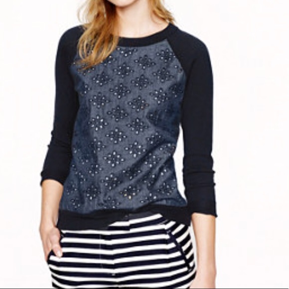 J. Crew Sweaters - J. Crew Navy Sweater W/ Chambray Eyelet Front